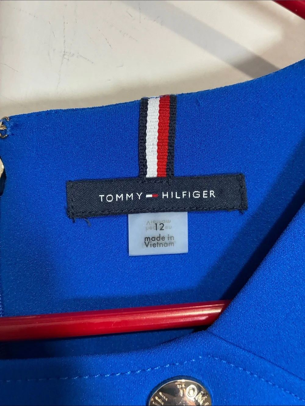 Tommy Hilfiger Blue Sheath Dress Silver Logo Buttons Size 12 Career